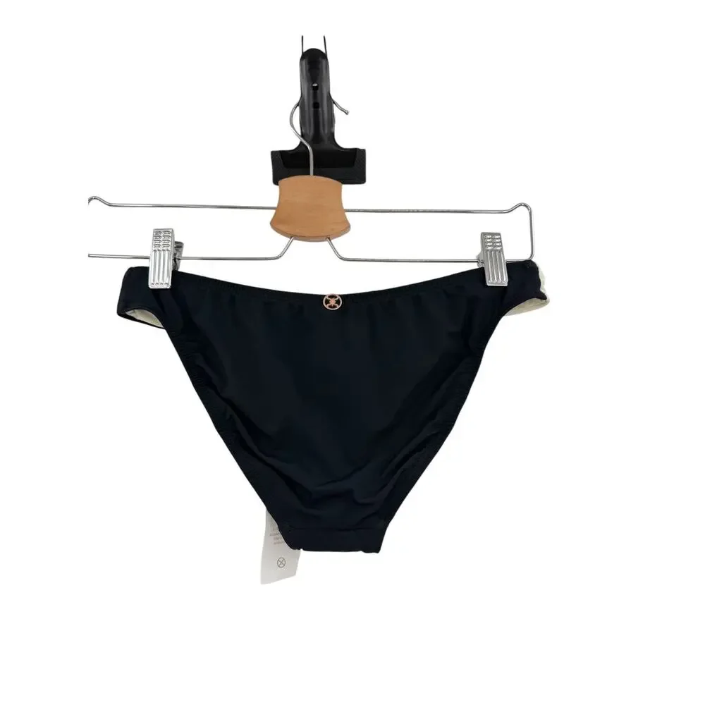 ViX Paula Hermanny Betsey Basic Full Bikini Bottom Black Ivory NWT Small